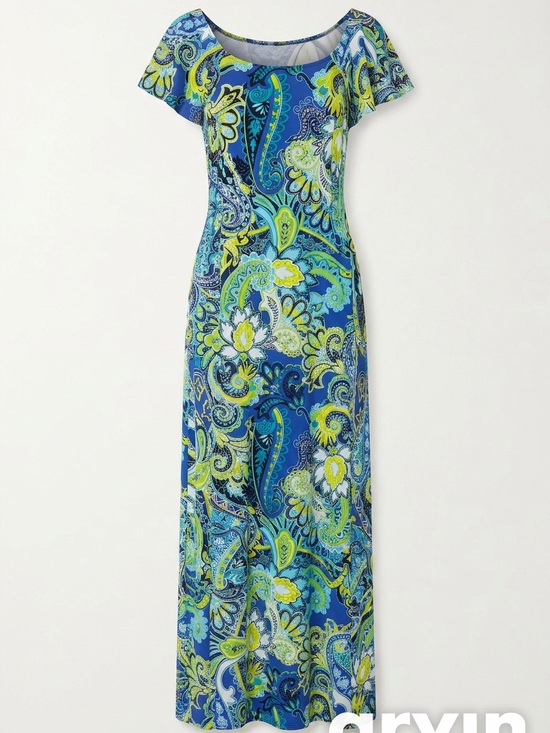 Attitudes by Renee Dresses & Skirts - Attitudes by Renee Blue & Green Paisley Off-Shoulder Maxi